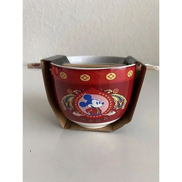 Disney Mickey Mouse Chinese New Year Ramen Bowl With Chopsticks Noodle Bowl NEW - Picture 7 of 8